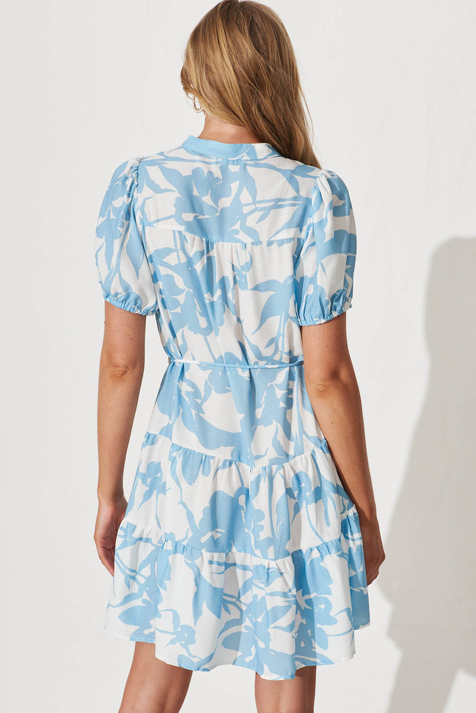 Shanti Shirt Dress In Blue With White Floral - back