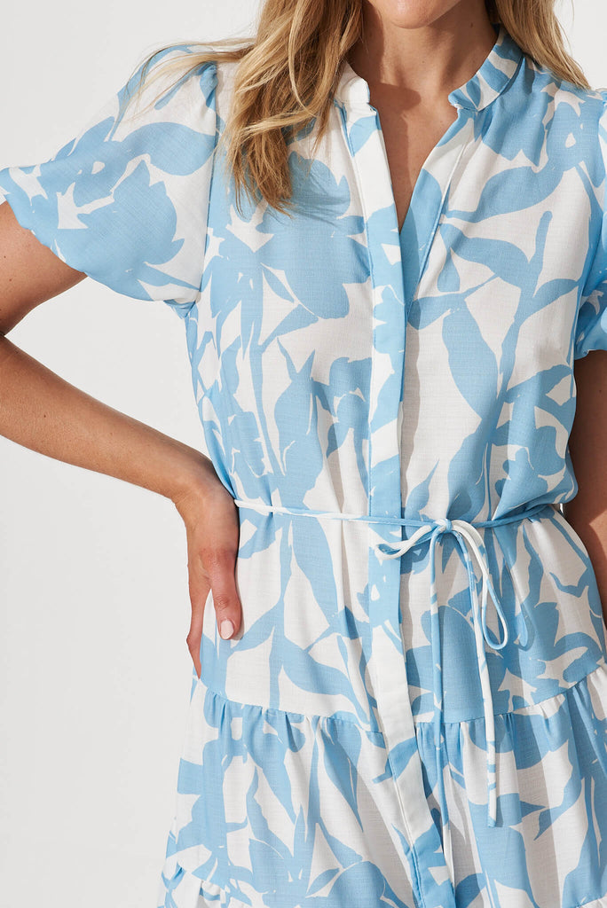 Shanti Shirt Dress In Blue With White Floral - detail