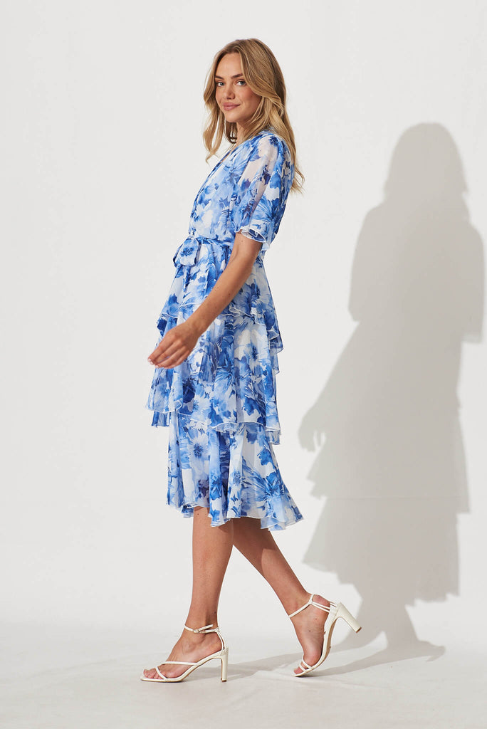 Mindy Midi Dress In Blue Watercolour Floral - side