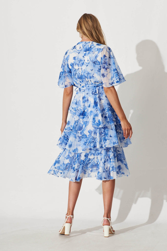 Mindy Midi Dress In Blue Watercolour Floral - back