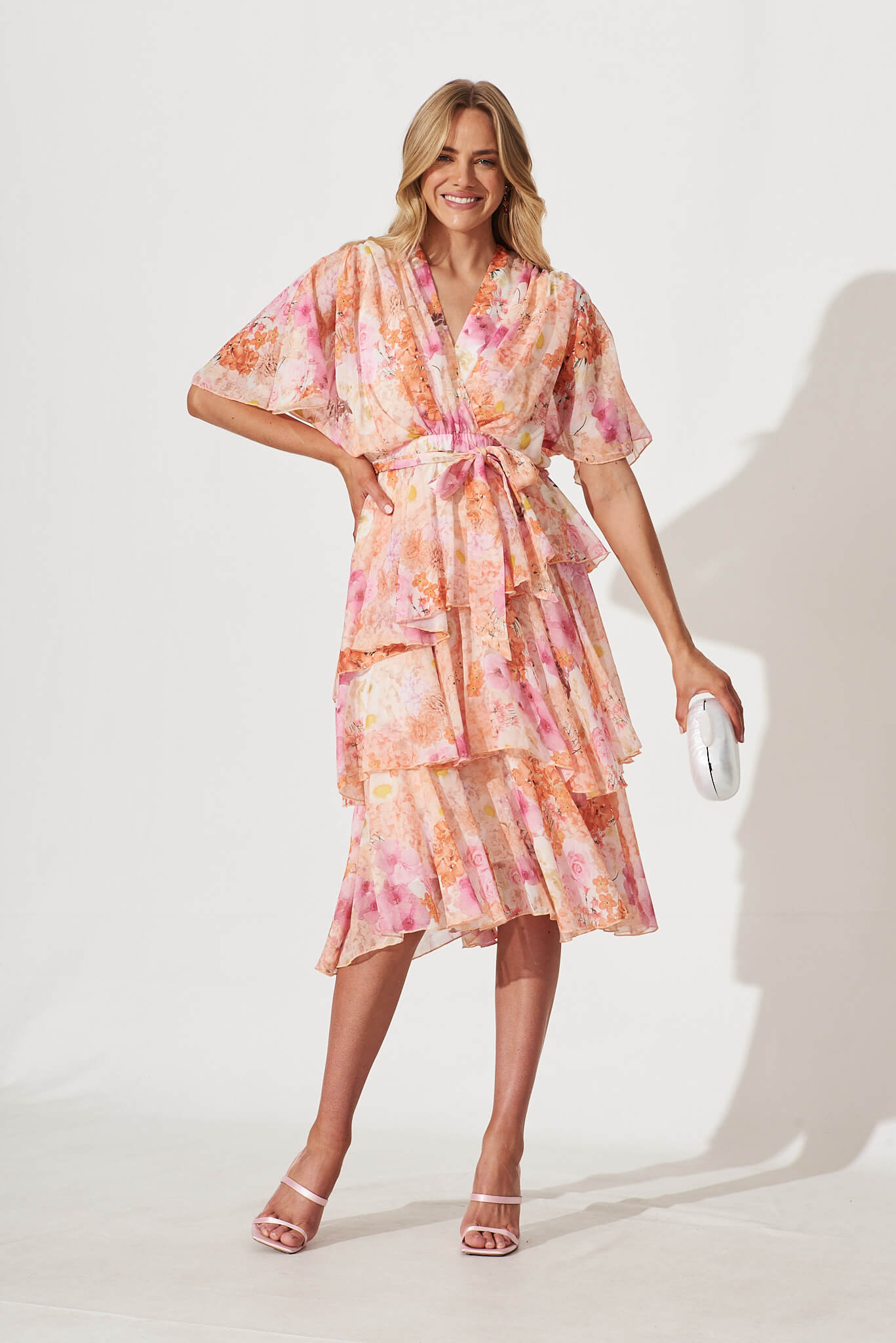 Mindy Midi Dress In Vintage Watercolour Floral - full length