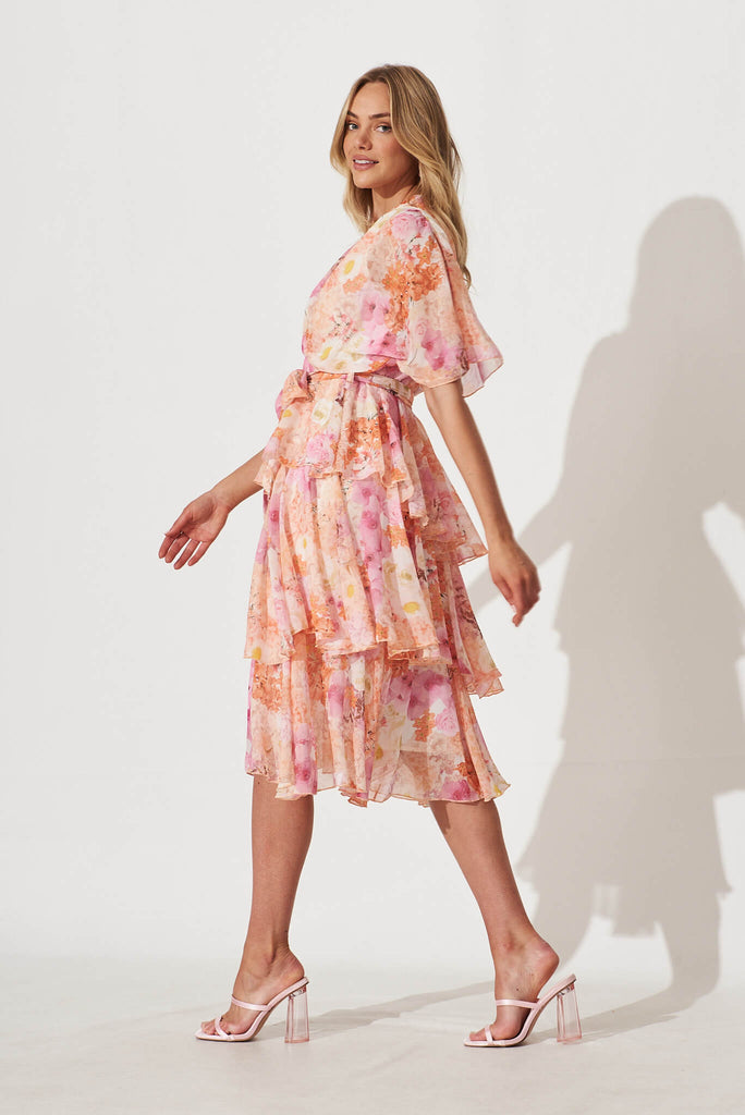 Mindy Midi Dress In Vintage Watercolour Floral - side