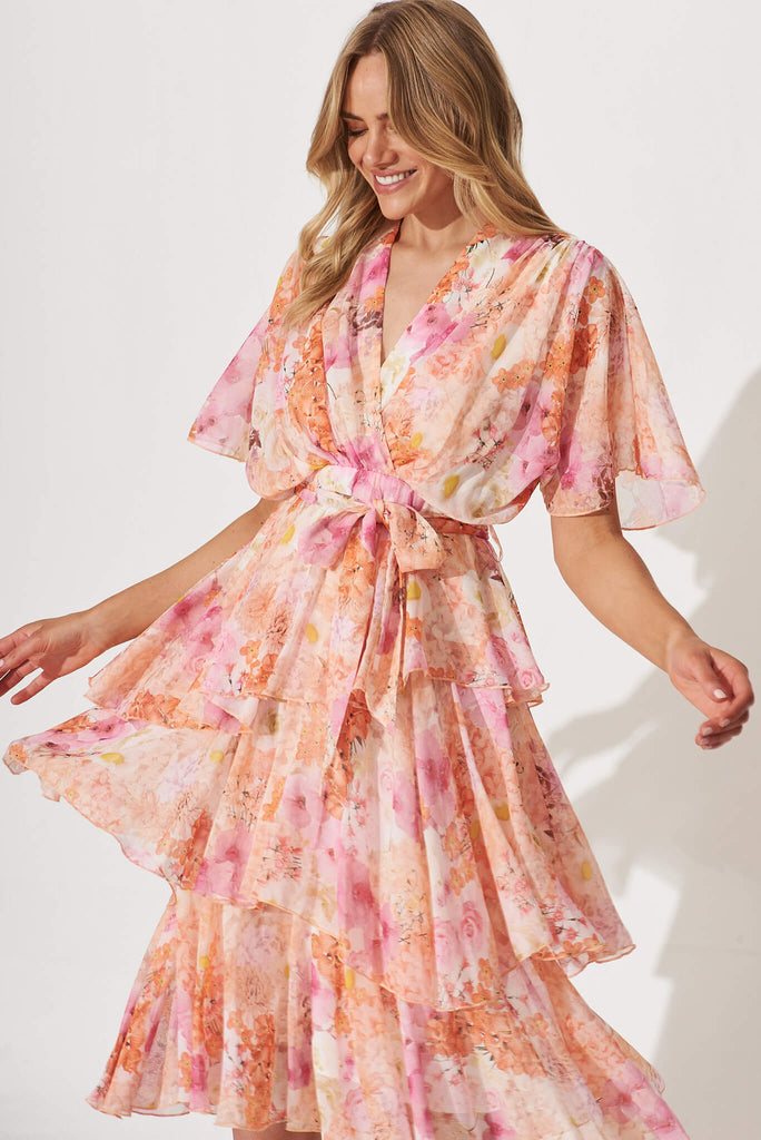 Mindy Midi Dress In Vintage Watercolour Floral - front