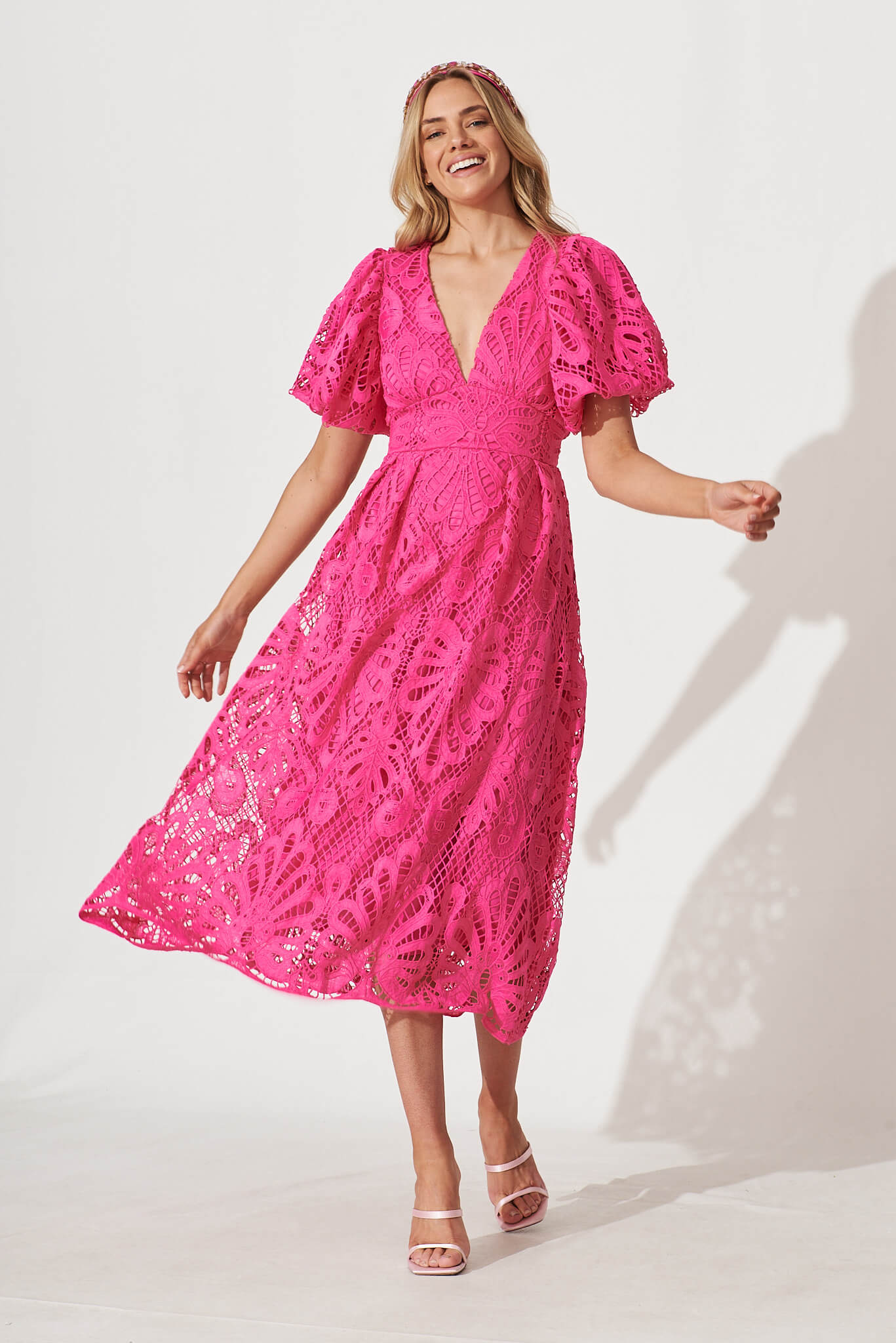 Millie Lace Maxi Dress In Raspberry - full length
