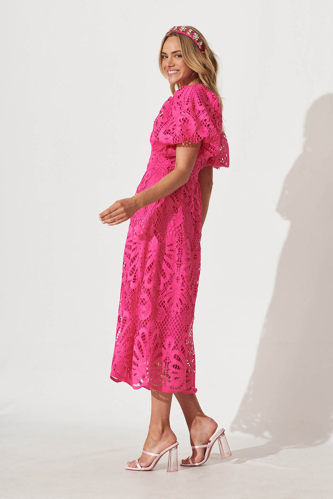 Millie Lace Maxi Dress In Raspberry - side