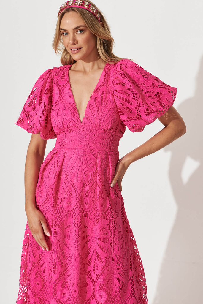Millie Lace Maxi Dress In Raspberry - front