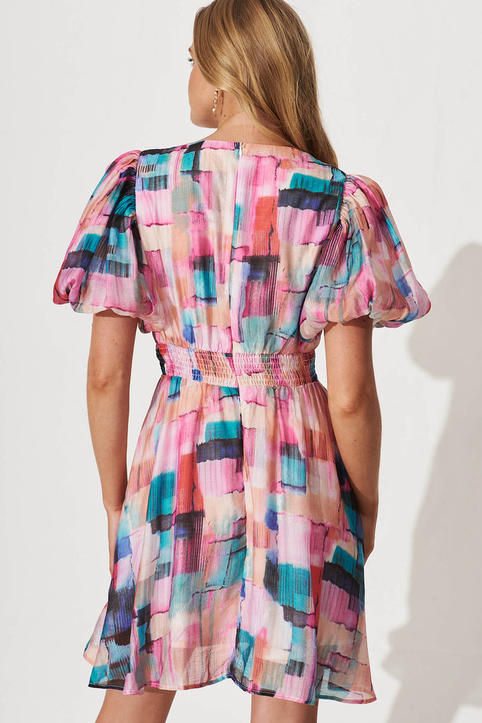 Clarissa Dress In Purple With Blue Multi Print - back