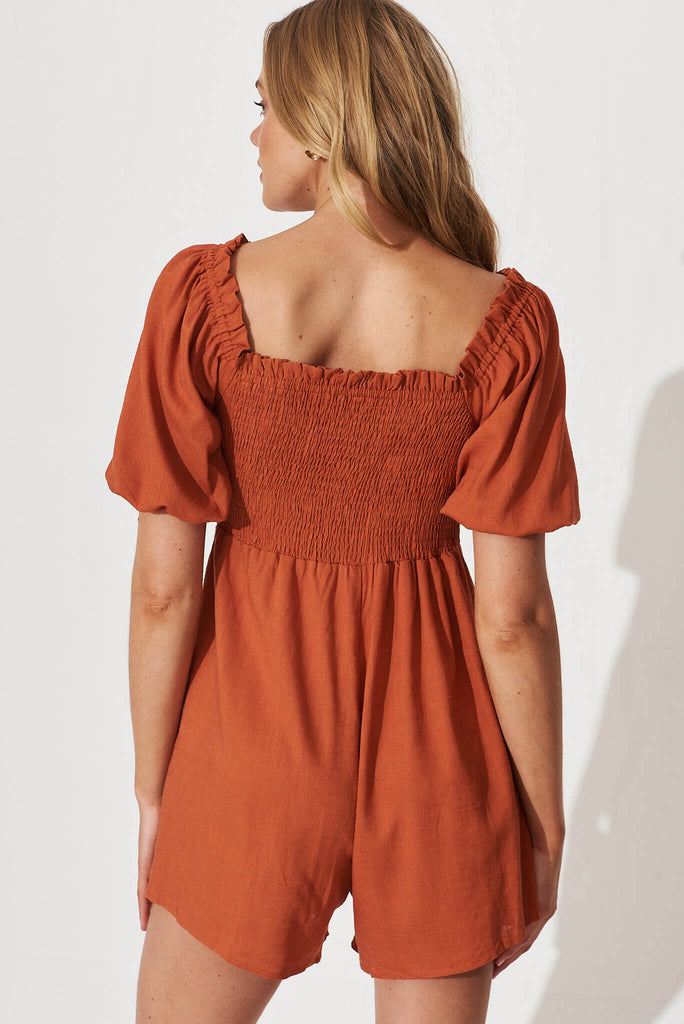Palma Playsuit In Rust Linen Blend - back