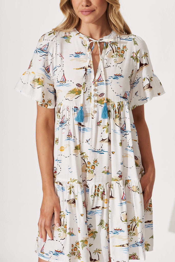 Tahnee Smock Dress In White Island Multi Print - detail