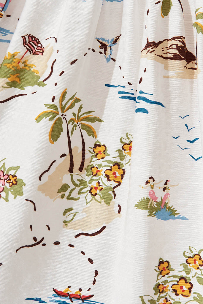 Tahnee Smock Dress In White Island Multi Print - fabric