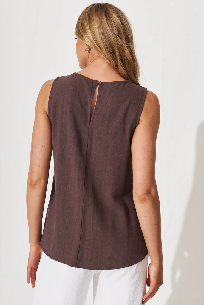 Maggie Top In Chocolate Linen - back