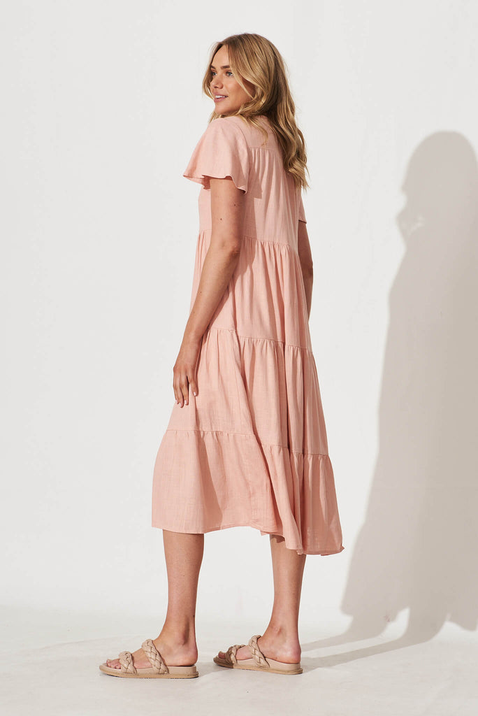 Marvela Midi Shirt Dress In Blush Linen Blend - side