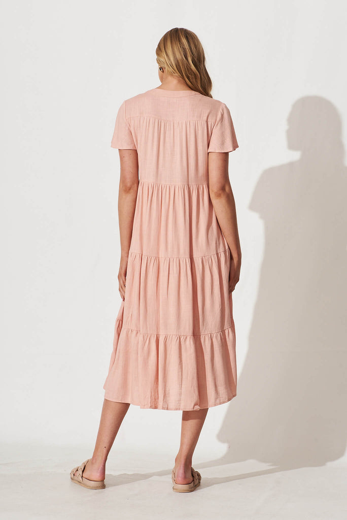 Marvela Midi Shirt Dress In Blush Linen Blend - back
