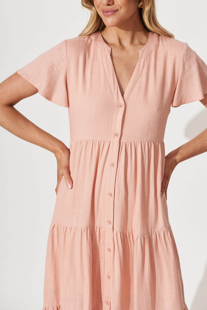 Marvela Midi Shirt Dress In Blush Linen Blend - detail
