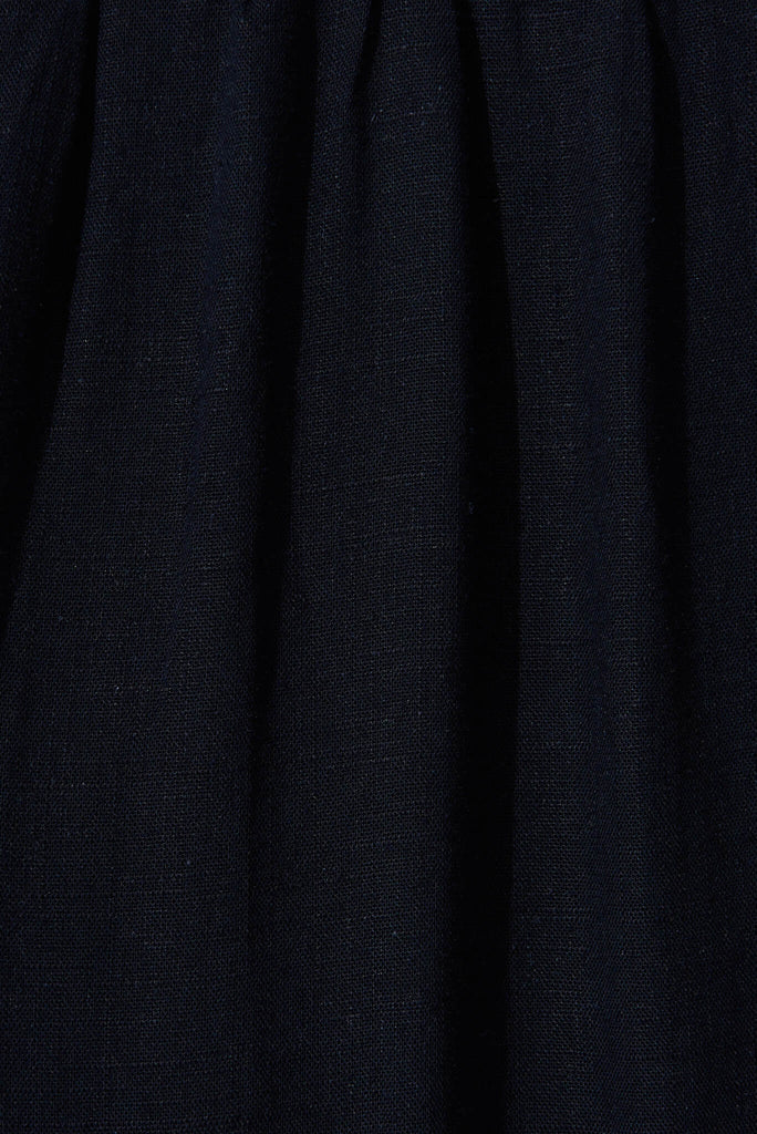 Marvela Midi Shirt Dress In Navy Linen Blend - fabric
