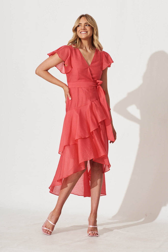 Cheerful Midi Dress In Raspberry - full length