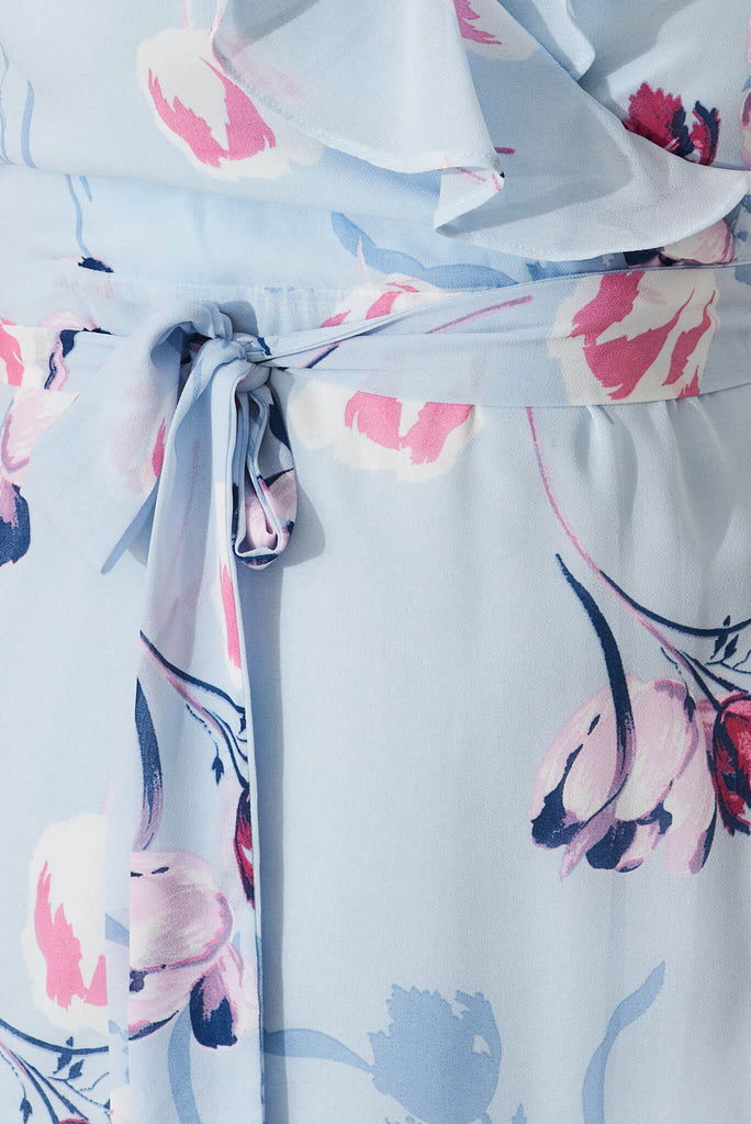 Santorini Dress In Pale Blue Floral Chiffon - fabric