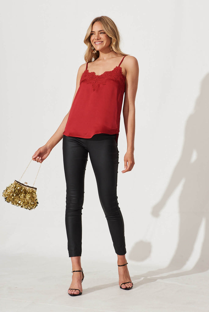 Manthis Cami Top In Red Satin - full length