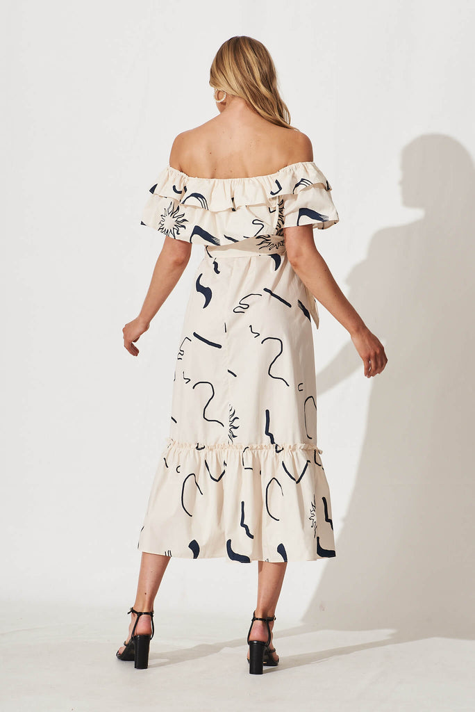 Lula Maxi Dress In Beige With Black Print Cotton - back