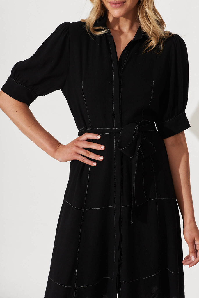 Venus Shirt Dress In Black Linen Blend - detail