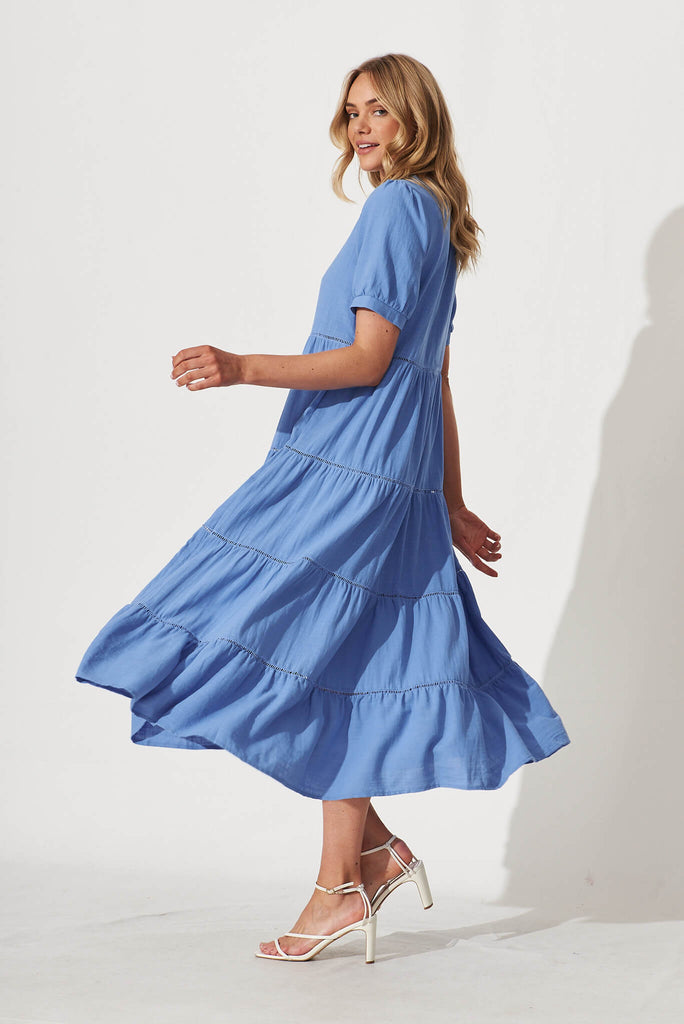 Shonda Midi Dress In Blue Linen Blend - side