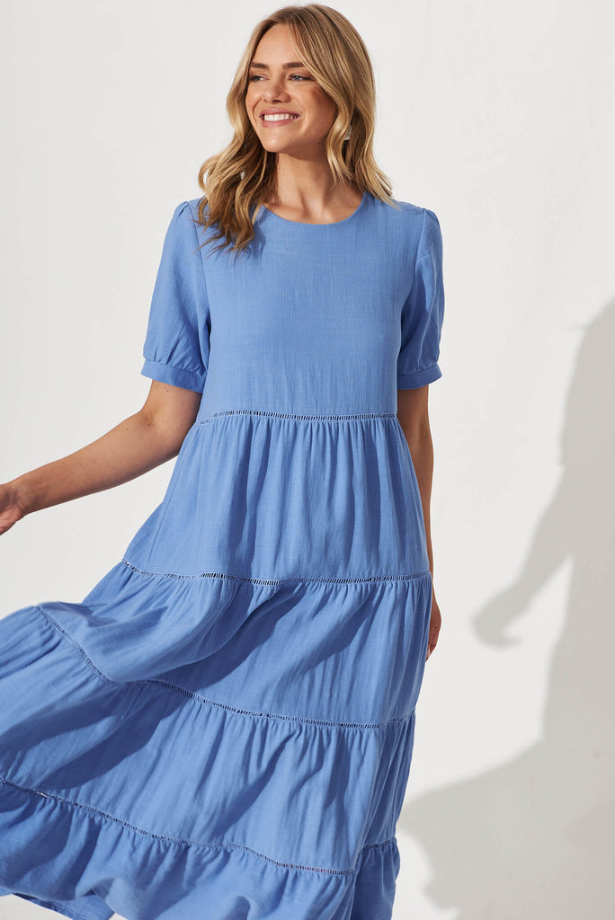 Shonda Midi Dress In Blue Linen Blend - front