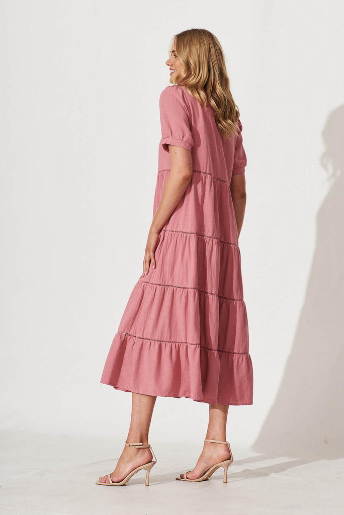 Shonda Midi Dress In Rose Linen Blend - side