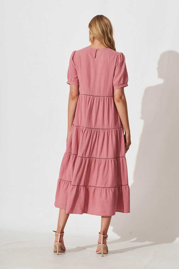 Shonda Midi Dress In Rose Linen Blend - back