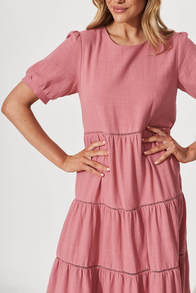 Shonda Midi Dress In Rose Linen Blend - detail