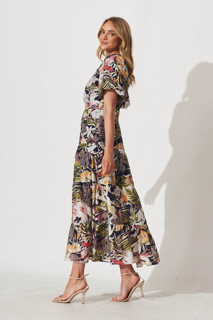 Naomy Maxi Dress In Navy Floral - side