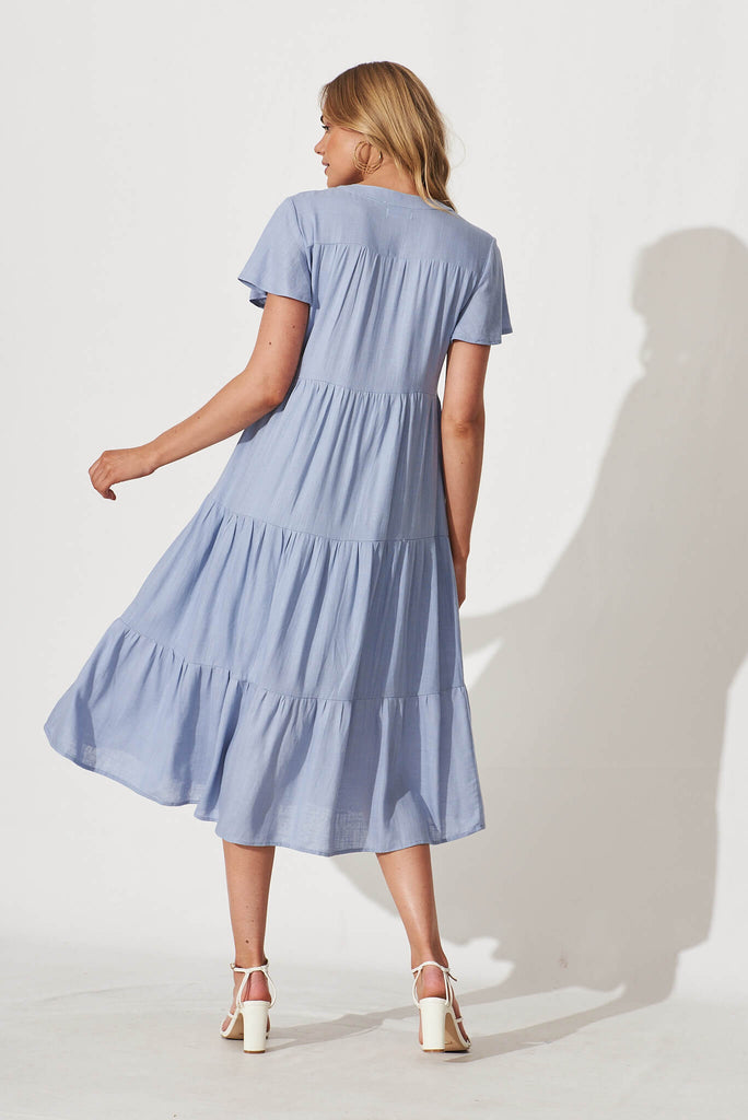 Marvela Midi Shirt Dress In Sky Blue Linen Blend - back