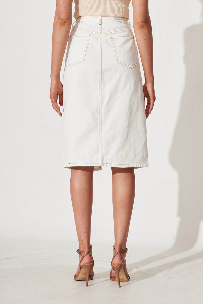 Cha Cha Midi Denim Skirt In White - back
