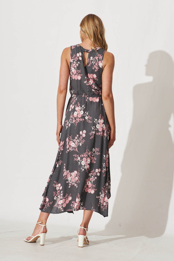 Mayfield Maxi Dress In Khaki With Pink Floral - back