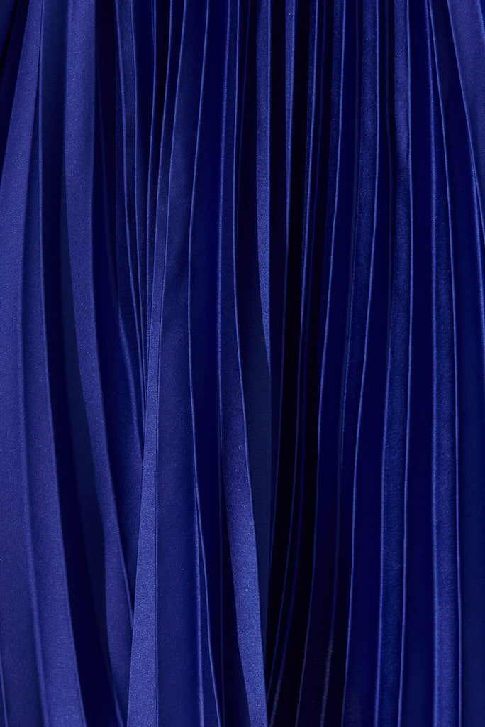 Ann Dress In Pleated Cobalt Satin - fabric