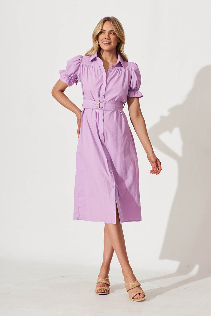 Sicilly Midi Shirt Dress In Lilac Cotton - full length