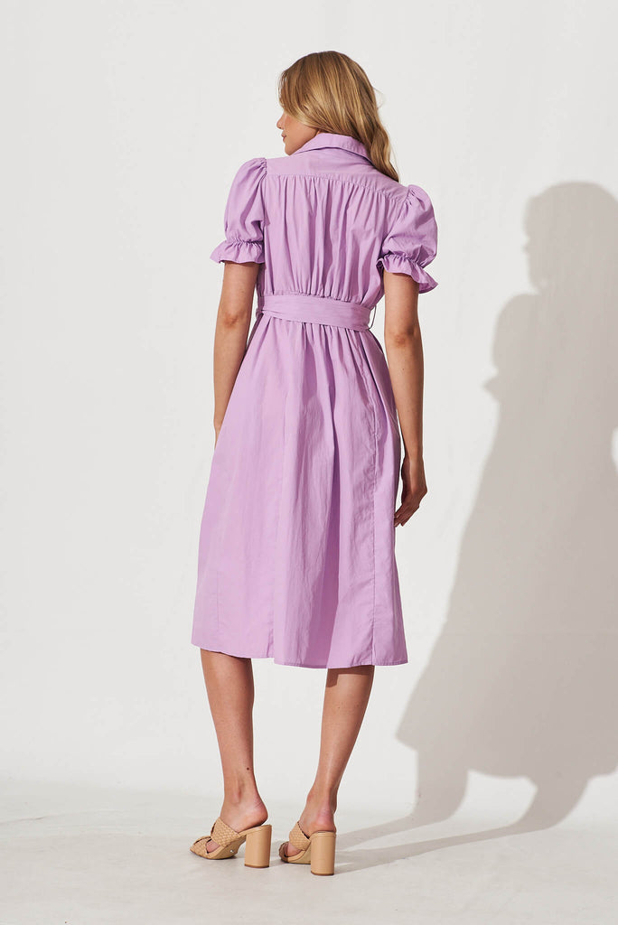 Sicilly Midi Shirt Dress In Lilac Cotton - back