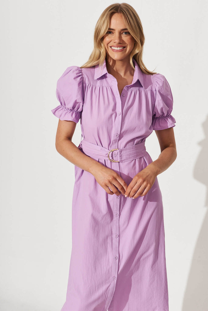 Sicilly Midi Shirt Dress In Lilac Cotton - front