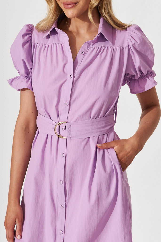 Sicilly Midi Shirt Dress In Lilac Cotton - detail