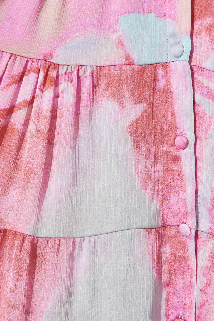 Modica Midi Dress In Pink With Blue Watercolour Chiffon - fabric