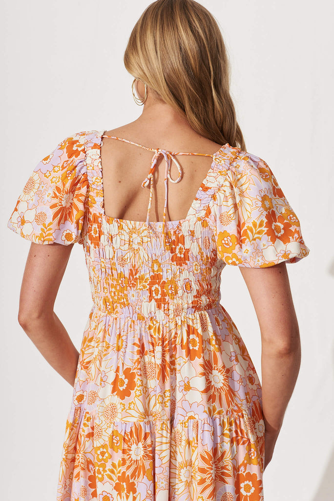 Rosa Midi Dress In Pink With Orange Floral - detail