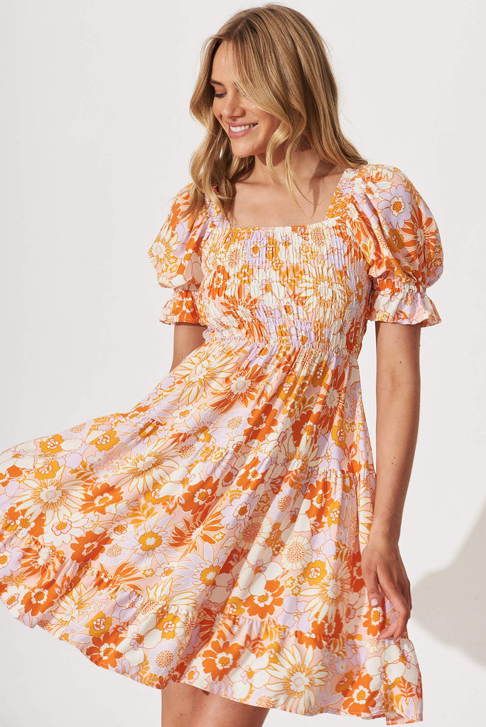 Maison Dress In Pink With Orange Floral - front