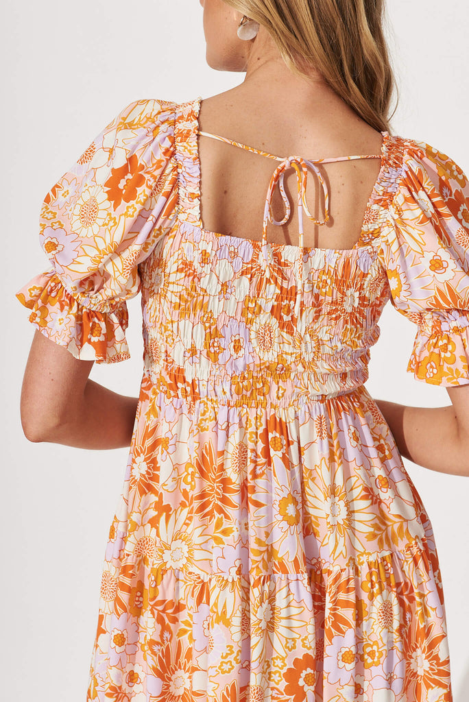 Maison Dress In Pink With Orange Floral - detail
