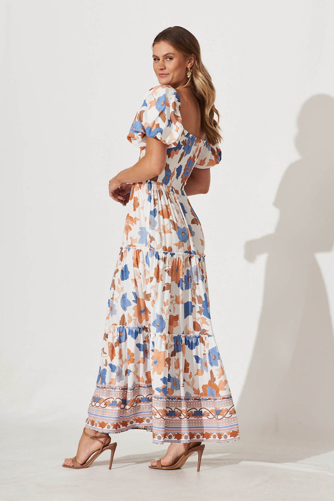 Sea Bay Maxi Dress In White With Rust Boho Floral - side