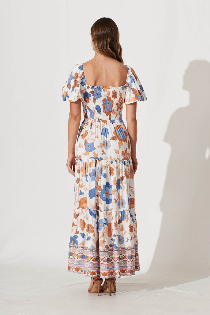 Sea Bay Maxi Dress In White With Rust Boho Floral - back