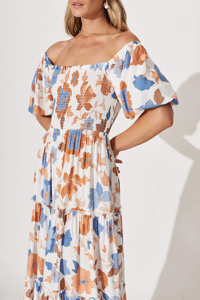 Sea Bay Maxi Dress In White With Rust Boho Floral - detail