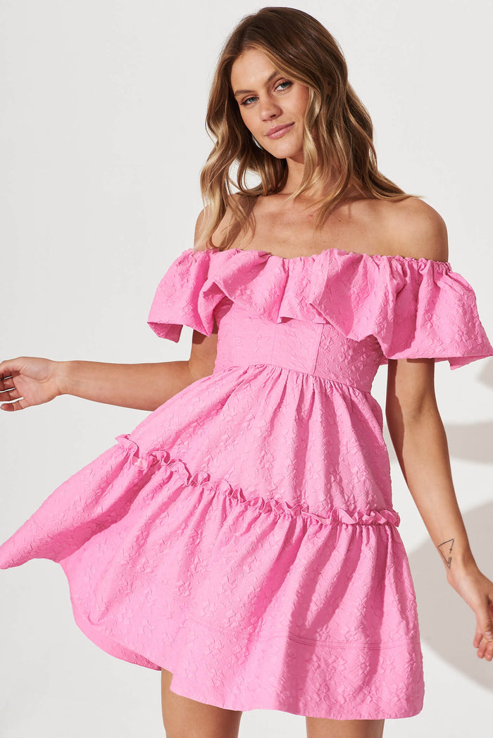 Moonlight Dress In Pink Textured Floral - front