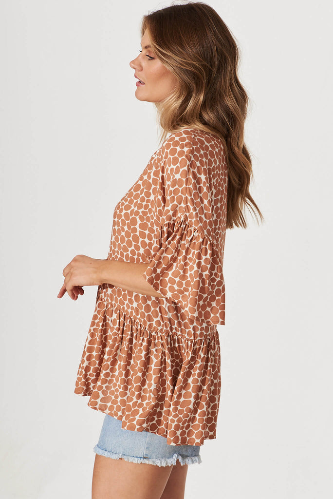 Relia Top In Cream With Tan Polka Dot - side