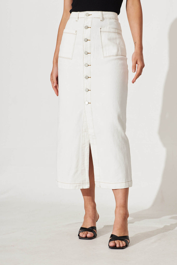 Starflower Maxi Denim Skirt In White