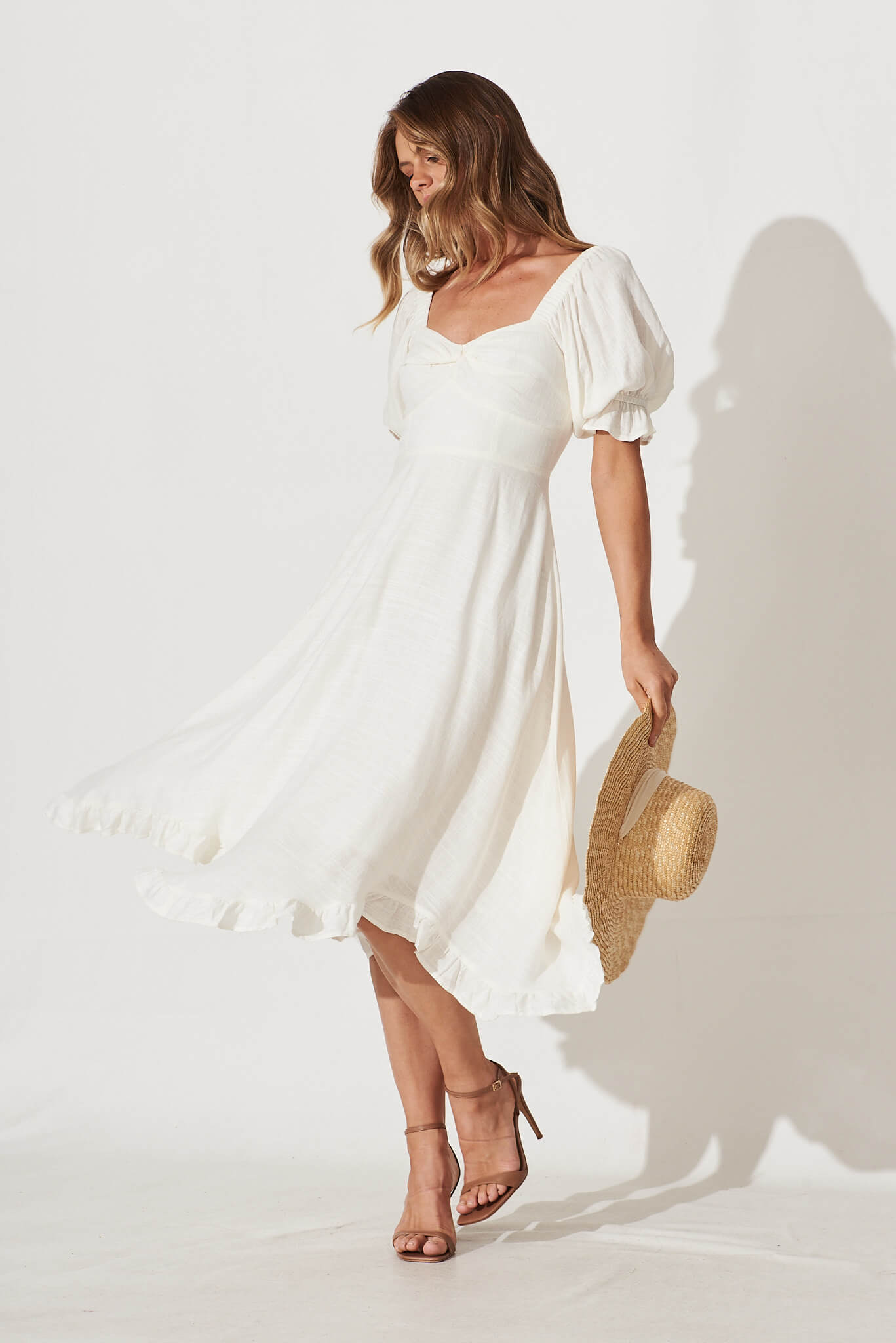 Bonjour Midi Dress In White Linen Blend – St Frock