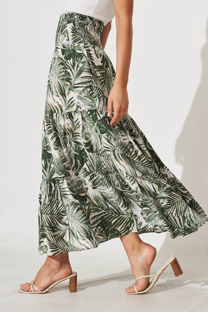 Macarena Maxi Skirt In Green Leaf Print